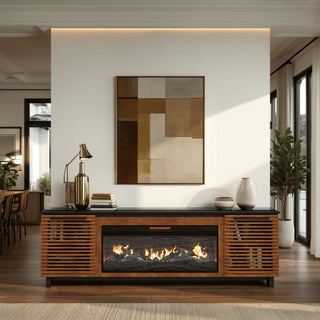 Fireplace TV Stand Console For TVs Up To 100" - Black / Bourbon