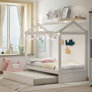 House Bed With Trundle In, Twin Size - White