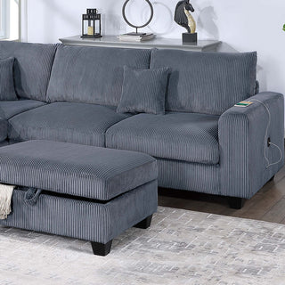 Modern Style Sectional Set With USB Port, Storage Ottoman