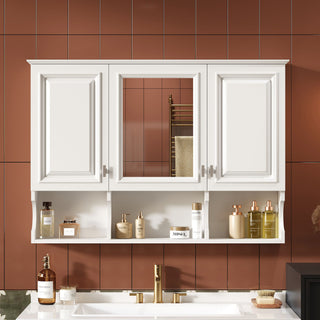 Modern Wall Mounted Mirror Medicine Cabinet With Open Shelves, Adjustable Interior, Storage Over Toilet