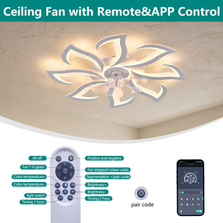 Flower Ceiling Fan With Remote Controlled LED Light, Flush Mount DC Motor Fan