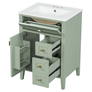 Bathroom Vanity With Sink, 3 Drawers & Cabinet With 2 Tier Door Storage Rack, Soft Close Doors & Drawers