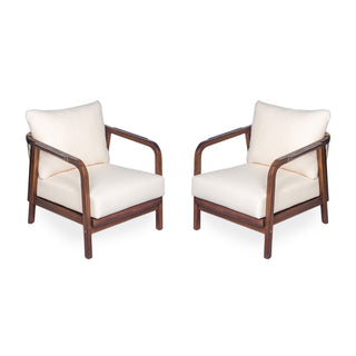 Outdoor Lounge Chair With Woven Backrest, Solid Wood Frame, Comfortable Cushions