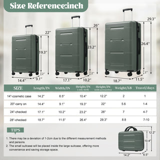 6 Piece Lightweight Hardshell Luggage Set With Double Spinner Wheels, Password Lock