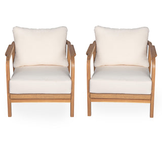 Outdoor Lounge Chair With Woven Backrest, Solid Wood Frame, Comfortable Cushions
