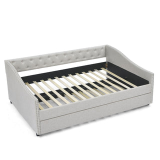 Upholstered Tufted Daybed With Drawers, Waved Arms