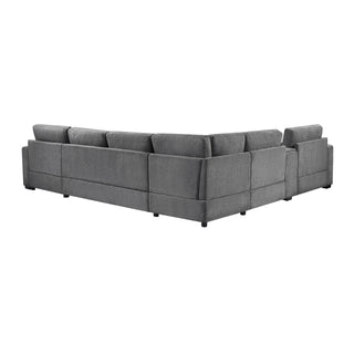Modular 5 Seat U-Shape Sectional Sofa With Chaise Lounge, Built In Cup Holders And Storage Drawer