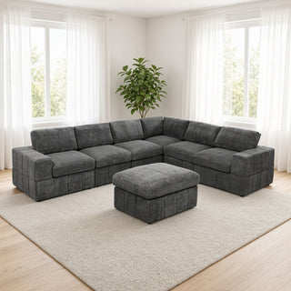 Oversized Ottoman Footrest Extra Seat Living Room - Dark Gray