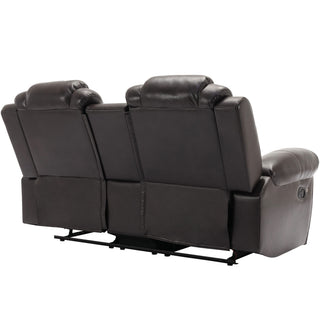 3 Pieces Recliner Sofa Sets Home Theater Seating Manual Recliner Chair & Center Console And LED Light Strip For Living Room - Brown