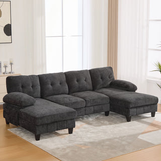 U-Shaped Sectional Sofa 103.5" Fabric Couch With Dual Chaise Lounges, Storage Pockets, Armrest Pillows