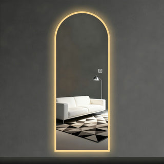 LED Full Length Wall Mirror With Symmetrical Arch Design, Dimmable 3 Color Temperature Lighting - Silver