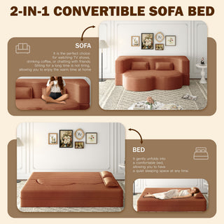 Modern Floor Sofa With 2 Pillows, Convertible Twin Size Folding Mattress For Living Room