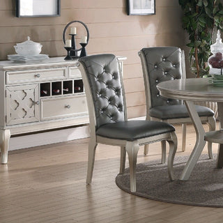Rectangle Dining Table With Glass Top And 6 Tufted Back Chairs - Gray / Silver