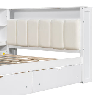 Platform Bed With Storage Shelves, Drawers, Charging Station, LED, Desk