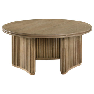 Dreydon - Round Coffee Table With Curved Pedestal Base - Light Brown