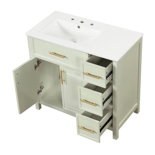 36" Bathroom Vanity With Sink, 2 Doors, 3 Drawers, Rectangular - White