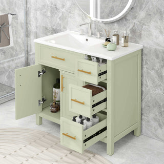 36" Bathroom Vanity With Sink, 2 Doors, 3 Drawers, Rectangular - White