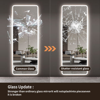 LED Full Length Mirror With Lights, Wall Mounted Full Body Mirror, Dimmable 3 Color Lighting, Anti Fog, Shatter Proof, Memory Function - Clear
