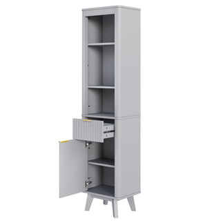Tall Bathroom Storage Cabinet With Adjustable Shelves And 1 Drawer & Door