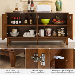 TV Stand With Carved Geometric Doors Storage Cabinet, 4 Door Media Console For Living Room - Walnut