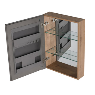 20" Wall Mounted Bathroom Mirror Cabinet With Adjustable Shelves Storage Cabinet - Imitative Oak