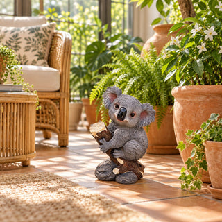 Koala Garden Statue Hand Painted Animal Sculpture With Log For Patio Home Decor - Dark Gray