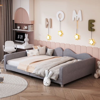 Upholstered Daybed, Sherpa Fabric Sofabed With Cloud-Shaped Backrest