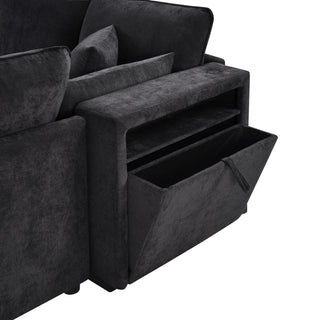 Modern Sectional Sofa U-Shaped With Movable Ottoman Storage Armrests And USB Ports