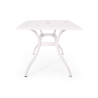 Celestine - Outdoor Cast Aluminum Dining Table With Floral Lattice Design And Umbrella Holder
