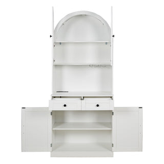 Tall Arched Pantry Cabinet With Charging Station, Adjustable Shelves, Coffee Bar
