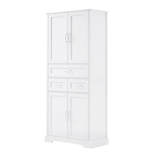 Tall Bathroom Storage Cabinet With 4 Doors 3 Drawers Adjustable Shelves - White