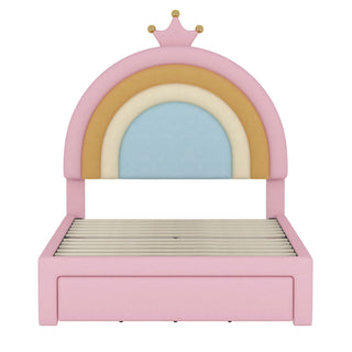 Upholstered Rainbow Design Bed, Princess Platform Bed With Storage Drawer