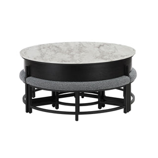 Rounded Storage Coffee Table With 3 Stools