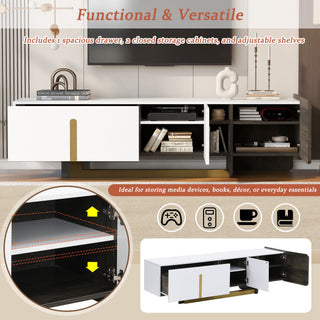 TV Stand With 1 Drawer, 2 Cabinets And Adjustable Shelves