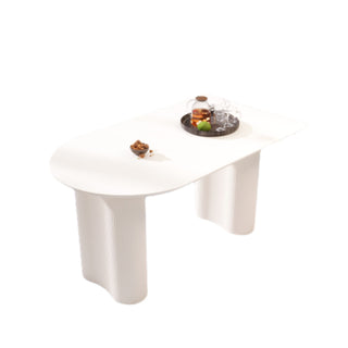 Modern Cream Style Dining Table With Round Wave Legs, 4 - 8 Person - Cream White