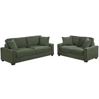 Sofa & Loveseat 2 Piece Set With Accent Pillows - Forest Green