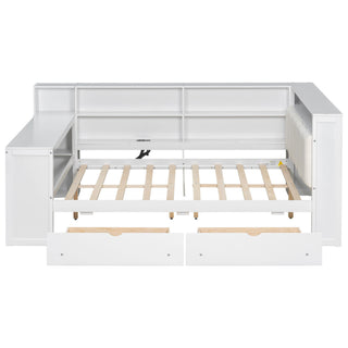 Platform Bed With Storage Shelves, Drawers, Charging Station, LED, Desk