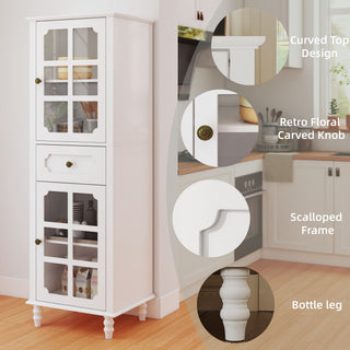 Storage Cabinet, Freestanding Curio Cabinet With Grid Doors & Drawer, Pantry Display Cabinet For Kitchen