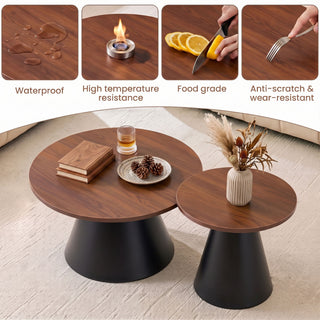 Nesting Coffee Table, Adjustable Foot Pads For Living Room (Set of 2) - Walnut / Black