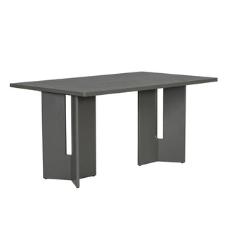 Dining Table Set With 6 Upholstered Chairs, Rectangular Table With Cutout Legs