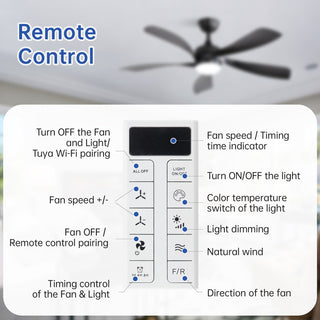 45" Ceiling Fan With DC Motor Smart App Control Quiet Reversible Operation Dimmable Lighting And Timer