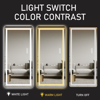 Full-Length Vertical Mirror With LED Light, Dimming Wall Mirror With Frame