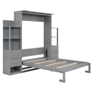 Murphy Wall Bed With LED Lights, Shelves And Drawers