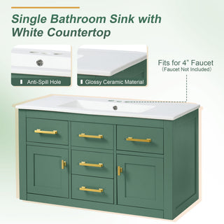 Wall Mounted Bathroom Cabinet With Sink, Multiple Drawers And Doors - Green