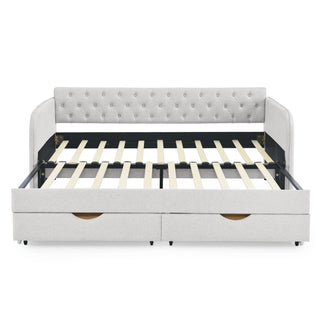 Daybed With Trundle And Storage Drawers, Flat Arms With Pocket