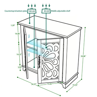 Elegant Sideboard With 2 Acrylic Mirrored Doors, Adjustable Shelf Storage