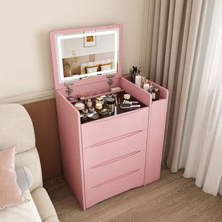 Flip Mirror Vanity Desk With Adjustable LED Lights & Stool For Bedroom