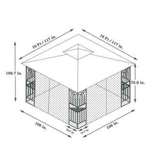 Patio Gazebo Tent With Ventilated Double Roof And Mosquito Net