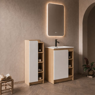 24" Bathroom Vanity With Sink & Tall Bathroom Cabinet, Vanity Set With Thin Edge Sink & Interchangeable Door Panels - Black / Light Oak / White
