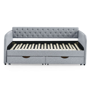 Daybed With Trundle And Storage Drawers, Flat Arms With Pocket